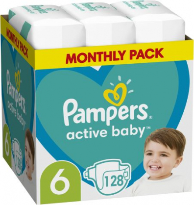 Active Baby Nappies, Size 6, 128 Diapers, 13kg-18kg