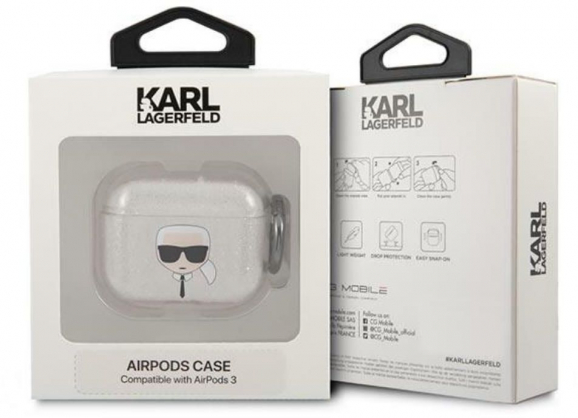 "KLA3UKHGS Karl®s Head Case for AirPods 3" Silver Glitter