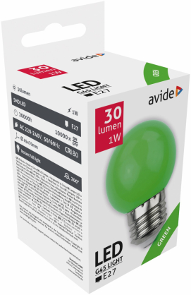 E27, G45, 1W, 30Lm, 200°, Green