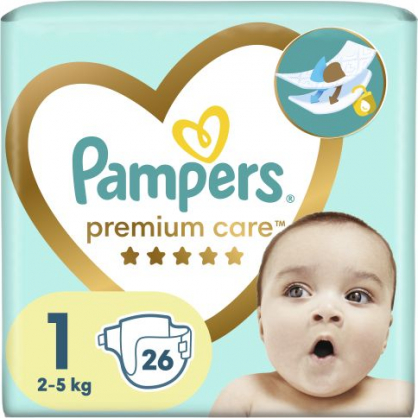 Premium Care Nappies, Size 1, 2-5kg, 26pcs