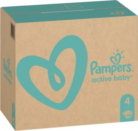 Active Baby Nappies, Size 4, 180 Diapers, 9kg-14kg