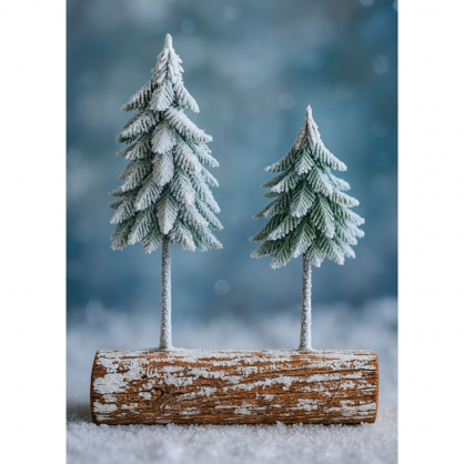 Christmas Tree Composition Decoration on a Trunk Covered with Snow 34