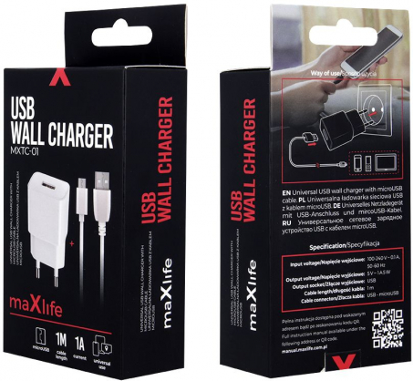 MXTC-01 1x USB 1A White + microUSB