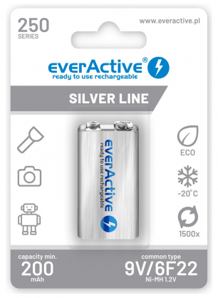 6F22 9V 250 mAh Silver Line
