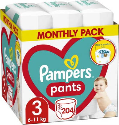 Pants Size 3, 204 Nappies, 6kg-11kg