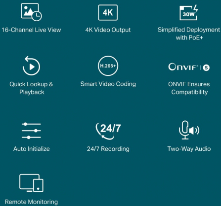VIGI NVR2016H-16MP VIGI 16 Channel PoE+ Network Video Recorder