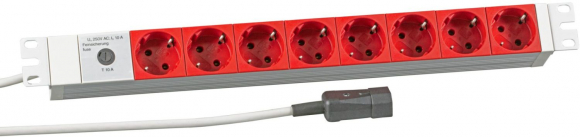 19" 1U Socket Strip 8 x CEE 7/ 3 Red
