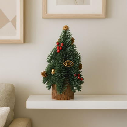 Decorative Christmas Tree on a Trunk Red Rowan Cones 38 x 15 cm