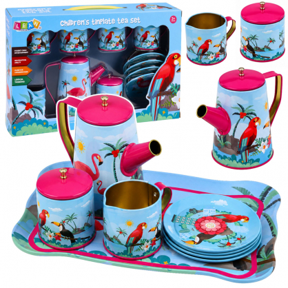 Tea Set with Parrots, Metal, Exotic Pattern, 12 pcs.