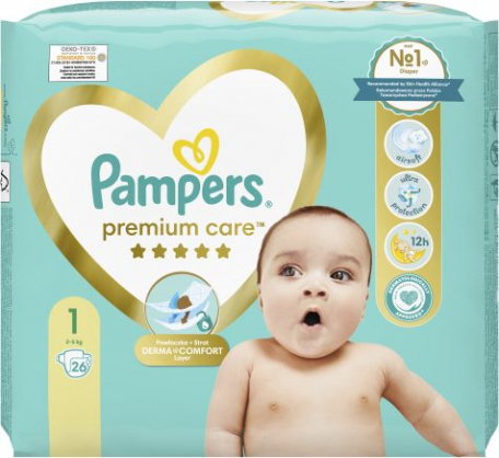 Premium Care Nappies, Size 1, 2-5kg, 26pcs