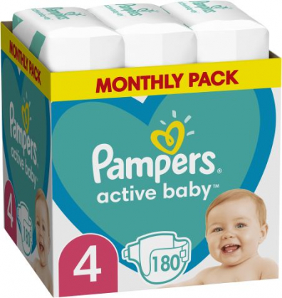 Active Baby Nappies, Size 4, 180 Diapers, 9kg-14kg