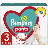 Pants Size 3, 204 Nappies, 6kg-11kg