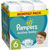 Active Baby Nappies, Size 6, 128 Diapers, 13kg-18kg