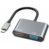 HD4 2in1 Video Adapter USB-C to HDMI/ VGA Silver