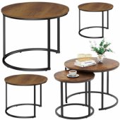 Set of 3-in-1 Round Coffee Tables Vintage Natural Wood 51cm 40cm 30cm