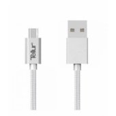 Data cable, USB to Micro USB, Nylon Braided, 1m Silver