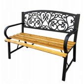 Garden Bench Park Terrace Garden Metal Wooden 2 Seater 118 cm