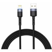 Data Cable USB to Lightning LED Nylon Braided 1.2m Black