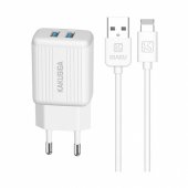 KSC-373 Mains Charger (2 x USB) to Lightning 2.4A 1m White