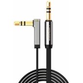 AUX mini jack 3,5mm flat elbow cable 1m Black
