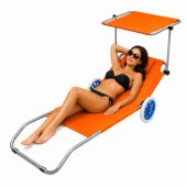 Folding Garden Beach Deckchair on Wheels with Canopy, Aluminum, Orange