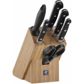 Set. Knife block, bamboo, with 4 knives, sharpening rod and scissors