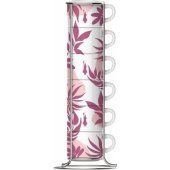 Primavera Set of 6 espresso cups on stand - Pink