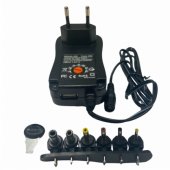 Universal 12/ 30W (Max 2.1A) Charger + USB with 3-12V (+6 connectors)