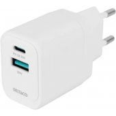 Wall charger 1x USB-A 18W, 1x USB-C PD 20W White