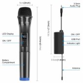 PU643 1 To 2 UHF Wireless Dynamic Microphones with LED Display, 3.5mm