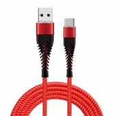 "Fishbone USB-A to USB-C 30W / 3A / 1.5m" Red