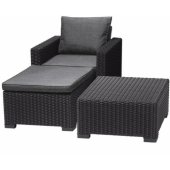 Garden table + armchairs + stool with cushion Moorea Grey