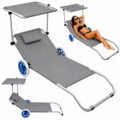 Garden Beach Deckchair on Wheels with Folding Canopy, Aluminum, Gray