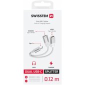 Textile USB-C Audio Charging Adapteris 2x USB-C 0.12m White