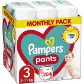Pants Size 3, 204 Nappies, 6kg-11kg