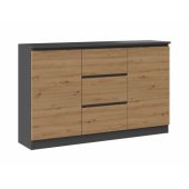 Topeshop KOMODA 2D3S 120CM 3 SZUFLADY 2 DRZWI ANTRACYT DĄB ARTISAN