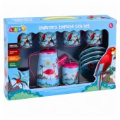 Tea Set with Parrots, Metal, Exotic Pattern, 12 pcs.