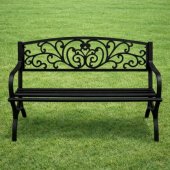 Garden Bench Terrace Garden Metal 2 Seater Decorated Black 127 cm