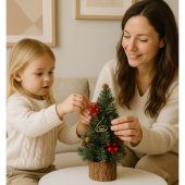 Decorative Christmas Tree on a Trunk Red Rowan Cones 26 x 12 cm