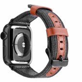 38/ 40mm Canvas Leather Strap Black/ Brown