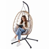 Hanging Rocking Chair Garden Cocoon Cushions Swing Brown Frame