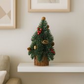 Decorative Christmas Tree on a Trunk Red Rowan Cones 26 x 12 cm