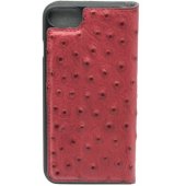 "Ostrich Genuine Leather Book Case iPhone 7" Red