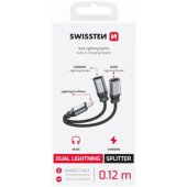 Textile Lightning Audio Charging Adapteris 2x Lightning 0.12m Black