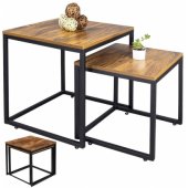 Set of 2-in-1 Rustic Square Coffee Tables 45x50cm 40x45cm