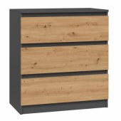 Topeshop KOMODA SZAFKA REGAŁ 3 SZUFLADY M3 ANTRACYT / DĄB ARTISAN