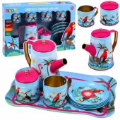 Tea Set with Parrots, Metal, Exotic Pattern, 12 pcs.