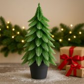 Artificial Decorative Christmas Tree in a Pot, Silver Finish, 22x10cm