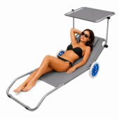 Garden Beach Deckchair on Wheels with Folding Canopy, Aluminum, Gray